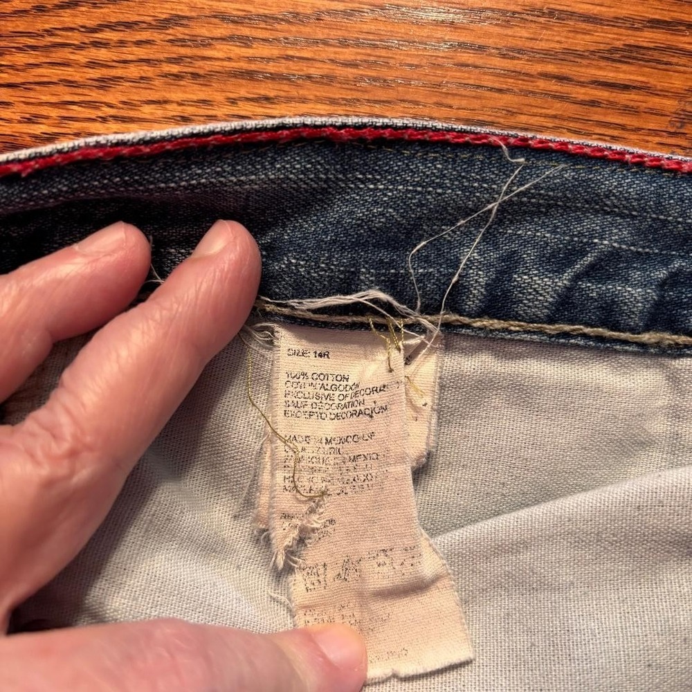 Vintage Upcycled Tommy Hilfiger‎ Flare Jeans Womens Size14R Cardinals Christmas - Picture 6 of 11